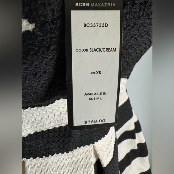 BCBGMAXAZRIA Alythea Strapless Sweetheart Mini Black Cream Stripes Size XS NEW - Picture 5 of 13